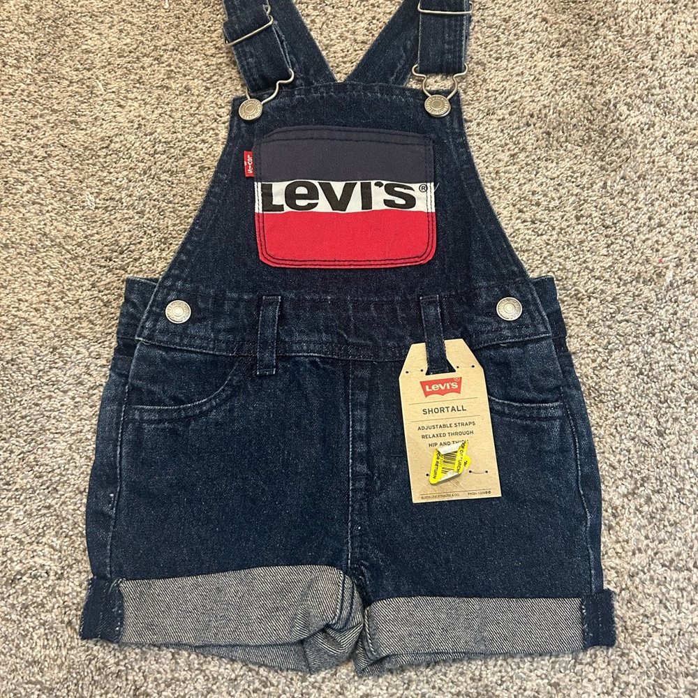 Levi's Kids Dark Blue Denim Overalls with Red Pocket